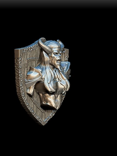 Angle View of Pit Fiend Female Trophy Bust capturing infernal presence and muscular contours