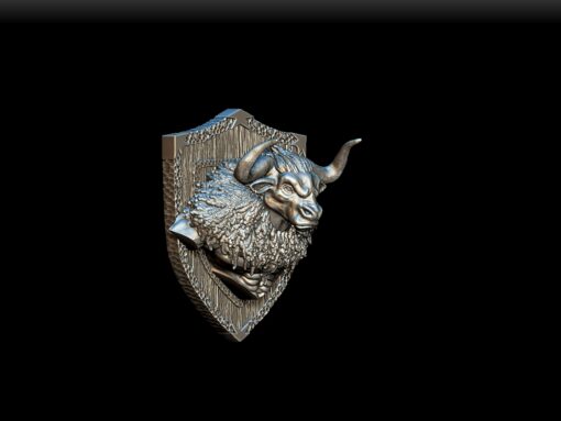 Angle View of Minotaur Trophy Bust capturing roar and muscular contours