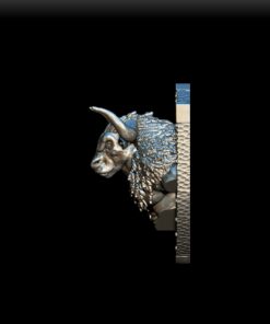 Left Profile of Minotaur Trophy Bust emphasizing shaggy hair and jawline details
