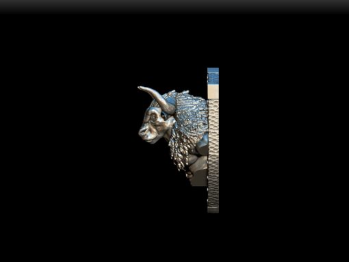 Left Profile of Minotaur Trophy Bust emphasizing shaggy hair and jawline details