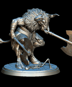 Close Detail of Minotaur Full-Body Miniature focusing on horns and snarling features