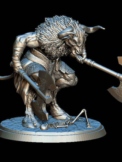 Close Detail of Minotaur Full-Body Miniature focusing on horns and snarling features