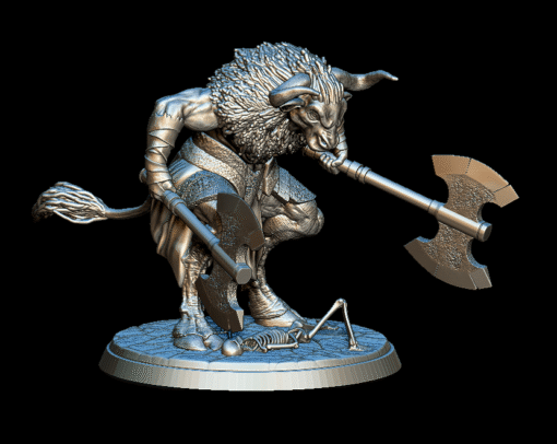 Close Detail of Minotaur Full-Body Miniature focusing on horns and snarling features