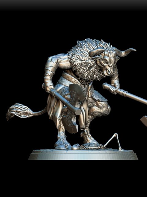 Right Profile of Minotaur Full-Body Miniature displaying horns and fur texture
