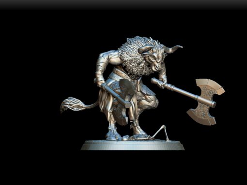 Right Profile of Minotaur Full-Body Miniature displaying horns and fur texture