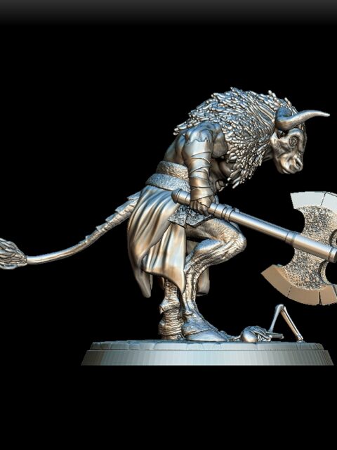 Right Profile of Minotaur Full-Body Miniature displaying horns and fur texture