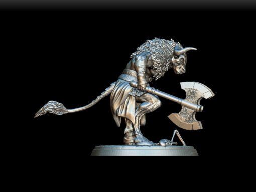 Right Profile of Minotaur Full-Body Miniature displaying horns and fur texture