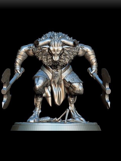 70 Minotaur Full-Body Miniature – Monstrous Menagerie Front View showing muscular build and snarling face