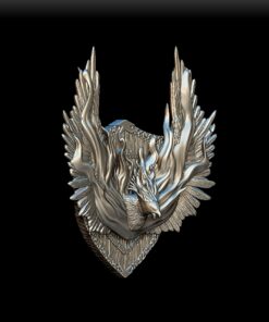 Angle View of Phoenix Trophy Bust capturing wings and radiant head crest