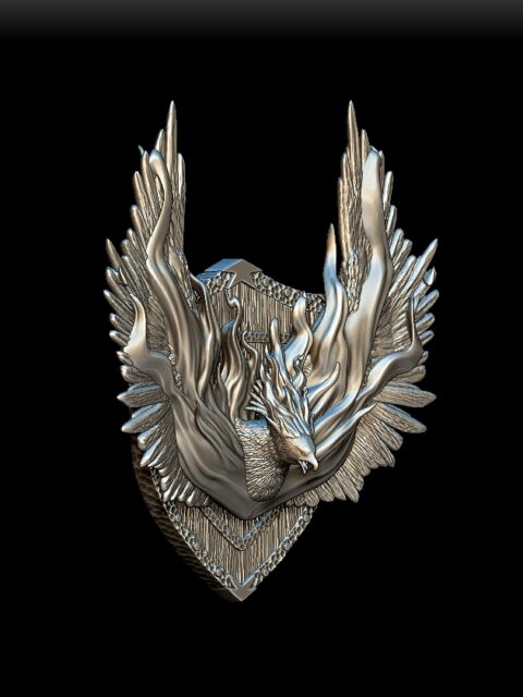 Angle View of Phoenix Trophy Bust capturing wings and radiant head crest
