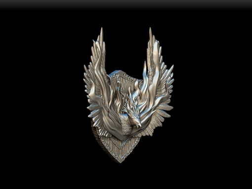 Angle View of Phoenix Trophy Bust capturing wings and radiant head crest