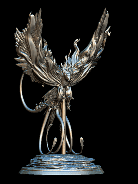 71 Phoenix Full-Body Miniature – Monstrous Menagerie Front View with wings raised in fiery display