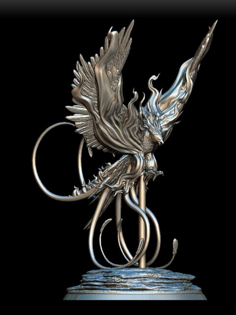 Angle View of Phoenix Full-Body Miniature capturing dynamic pose and fiery motion