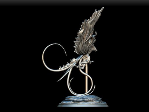 Right Profile of Phoenix Full-Body Miniature highlighting flowing feathers and flame textures