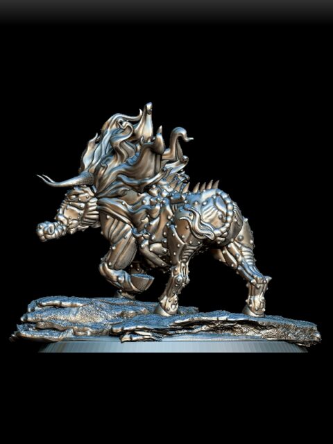 Left Profile of Gorgon Full-Body Miniature emphasizing nostrils fuming with green vapor detail