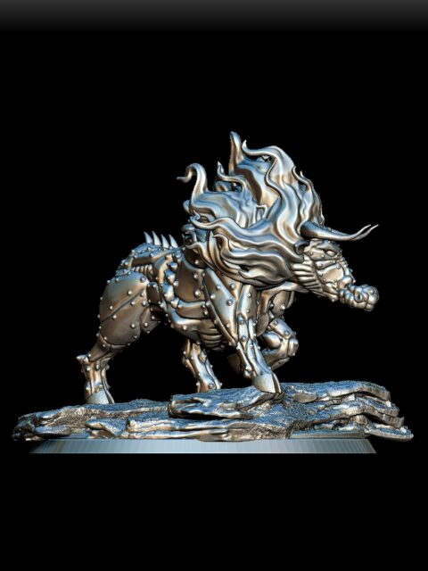 Right Profile of Gorgon Full-Body Miniature displaying iron-plated flank and muscular leg