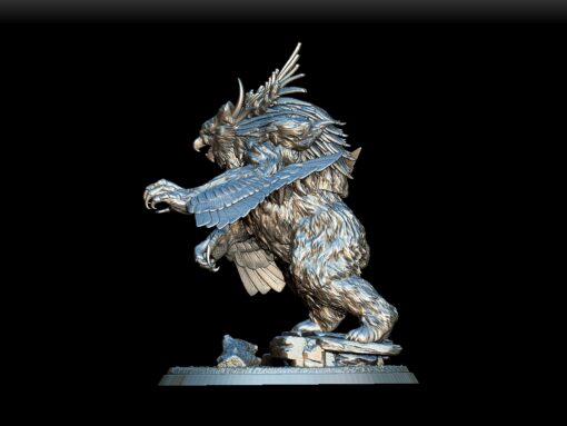Owlbear miniature left profile, feathered head