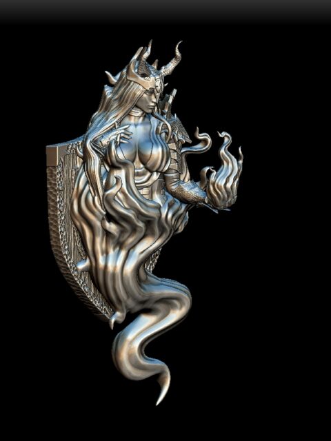 Efreeti bust angled view with shield backplate