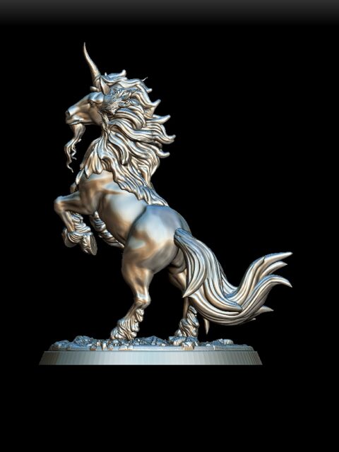 Nightshade Unicorn miniature left profile, spiraled horn