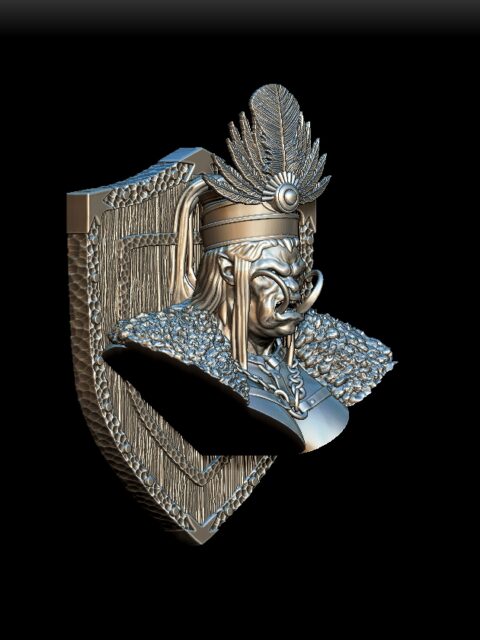 Gruulga Bloodwomb bust angled view with shield backplate