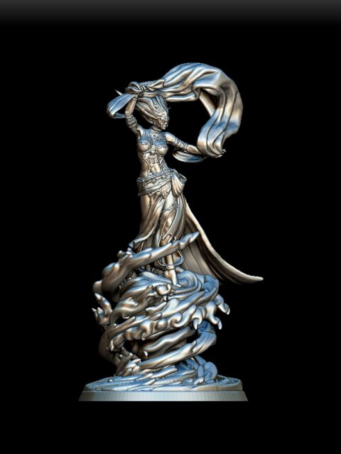 Djinn full-body angled view with flowing crest and graceful stance