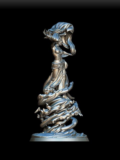 Djinn miniature right profile, elemental motifs