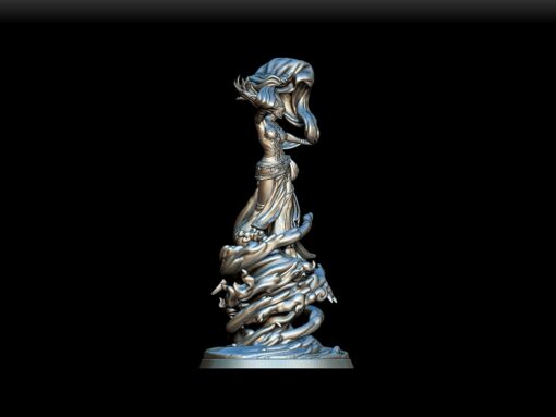 Djinn miniature right profile, elemental motifs