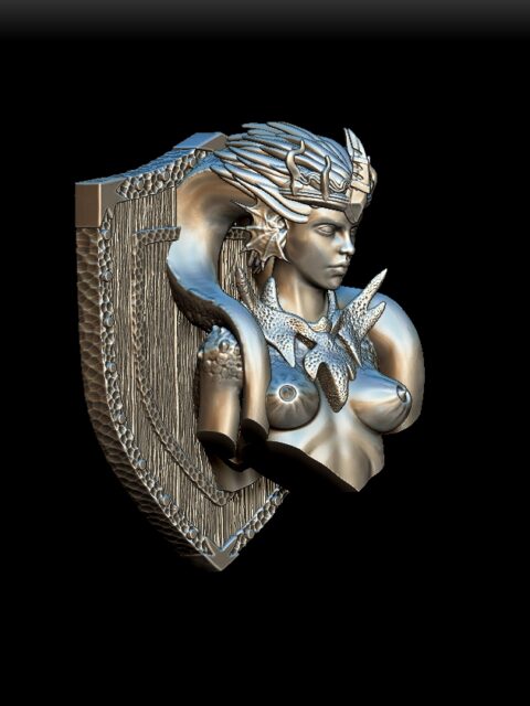 Krakena bust angled view with shield backplate