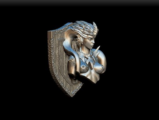 Krakena bust angled view with shield backplate