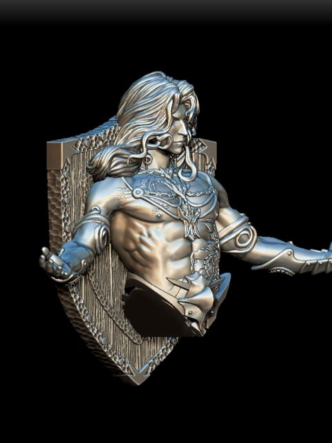 Marid bust angled view with shield backplate