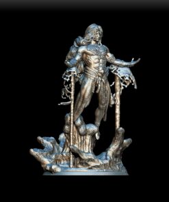 Marid full-body angled view with aquatic crest and scaled detail