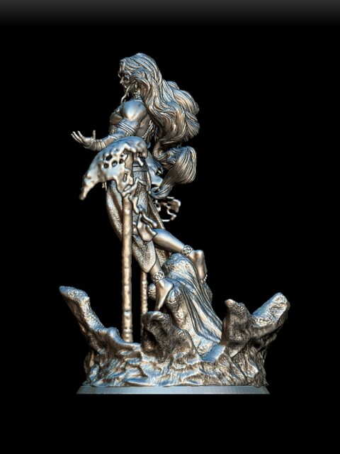 Marid miniature left profile, elemental textures