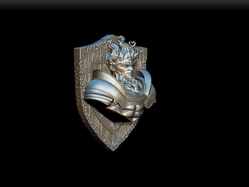 Azer King Pyronis Flameborn bust angled view with shield backplate