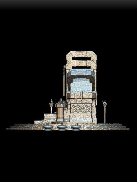 Azer King Pyronis Flameborn miniature left profile, flame crown detail