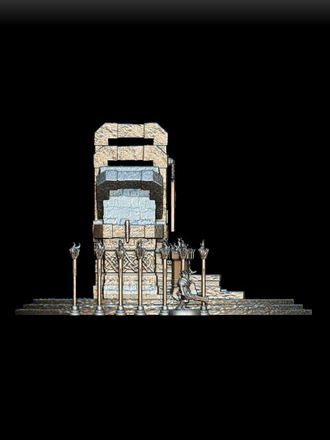 Azer King Pyronis Flameborn miniature right profile, armored stance