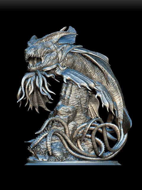 Kraken full-body angled pose with coiling tentacles