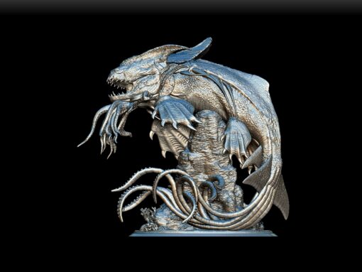 Kraken miniature left profile on rocky outcrop base