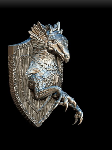 84 Hippogriff Trophy Bust angled view – avian equine resin bust