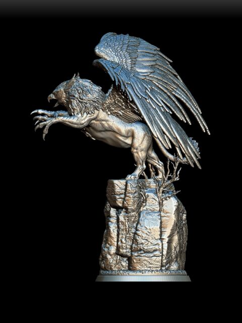 85 Griffon Full-Body Miniature left profile – avian leonine miniature