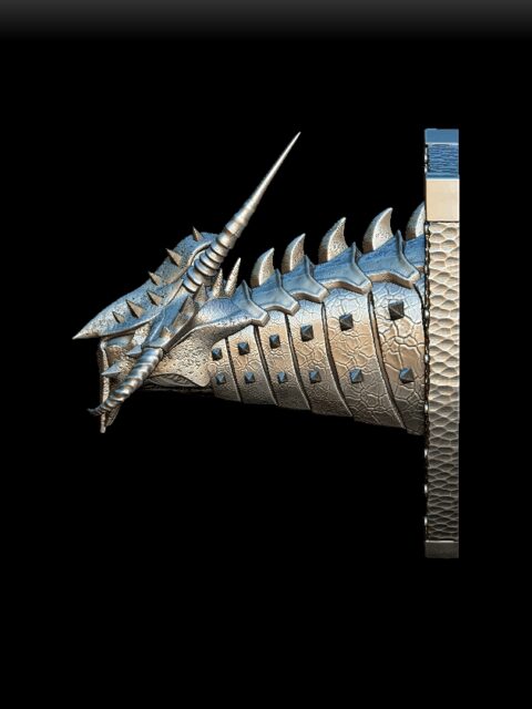 87 Chardalyn Dragon Trophy Bust left profile – jagged fantasy sculpture