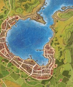 Island town fantasy map — An Gearesdan archival canvas