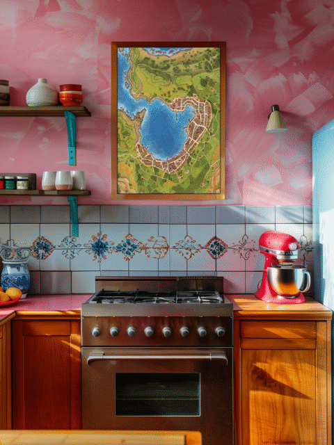 An Gearesdan Town Fantasy Map illustrated by Alyssa Faden featuring historic architecture and winding paths