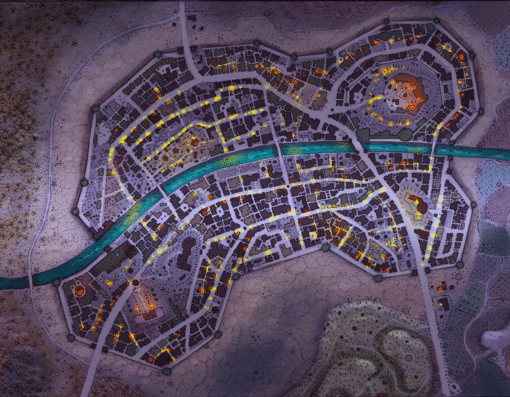 Black Bat City gothic fantasy map on archival canvas