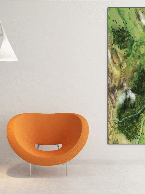 Brycshire Town Fantasy Map illustrated by Alyssa Faden featuring medieval architecture and charming rural detail