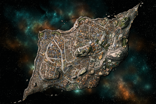 City of Masks detailed fantasy cartography wall art