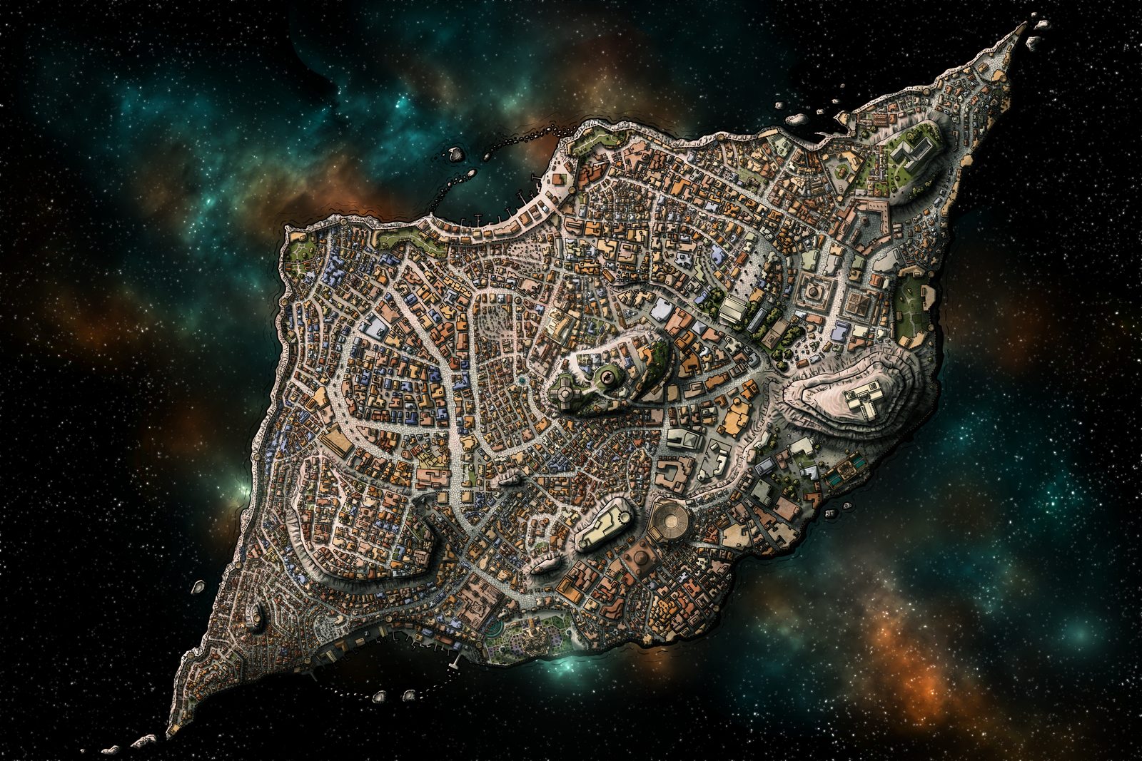 City of Masks Fantasy Map – Archival Canvas Print displayed on wall showing intricate canals and moonlit plazas