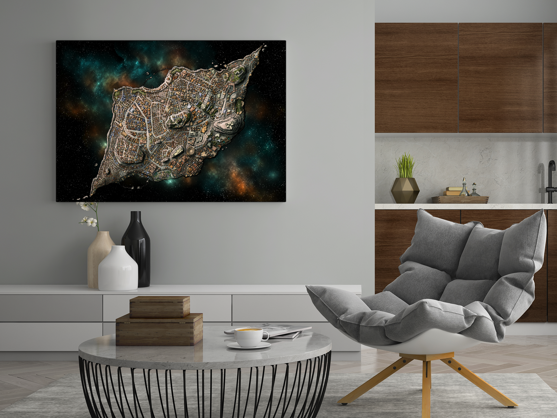 Alyssa Faden’s City of Masks Fantasy Map depicting a labyrinthine coastal city alive with celebration and secrets