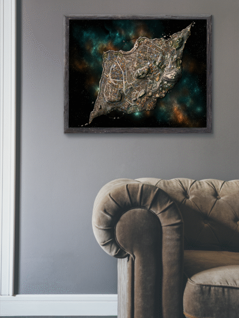 Detailed section of the City of Masks Fantasy Map featuring the harbor district and narrow cobbled alleys