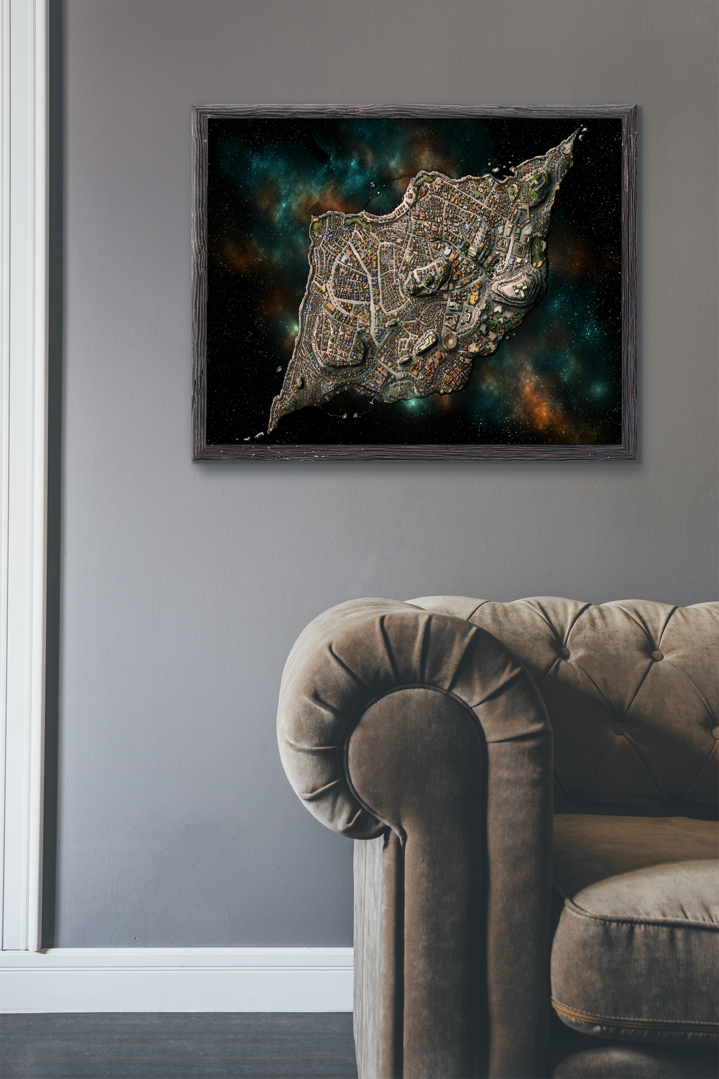 Detailed section of the City of Masks Fantasy Map featuring the harbor district and narrow cobbled alleys