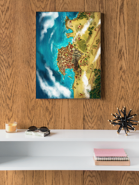 Dubrovnik Medieval Town Fantasy Map – Archival Canvas Print displayed on wall